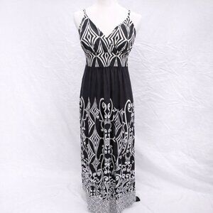 Chetta B Sunhee Black White Maxi Dress 10 Spaghetti Straps Wedding Guest